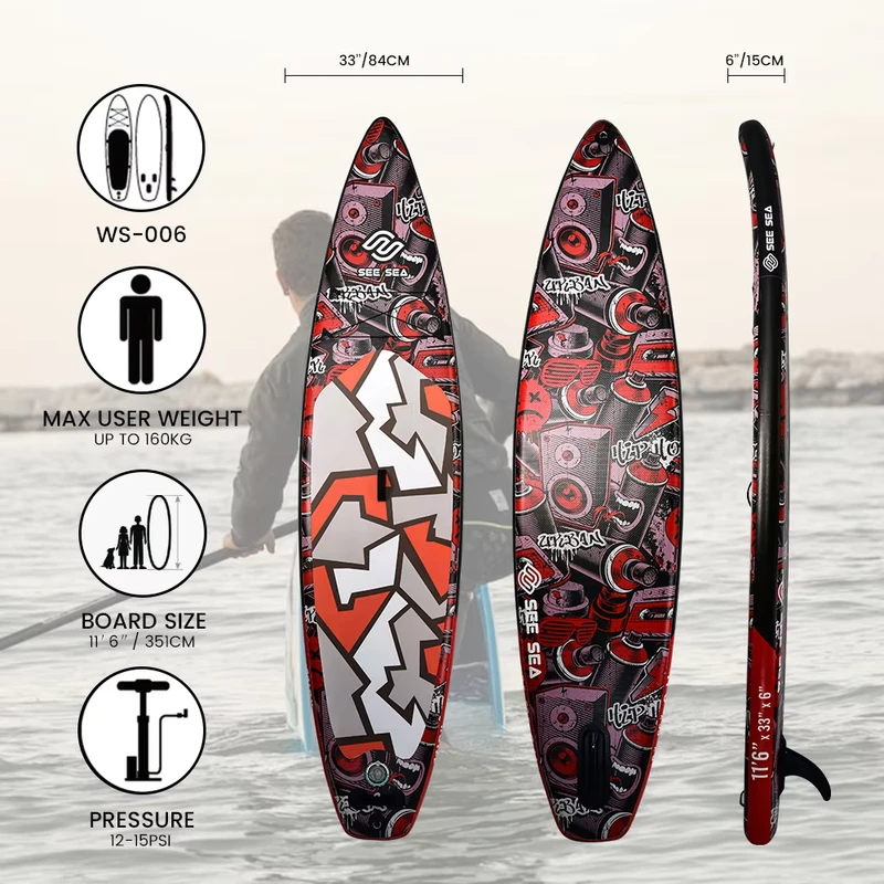 Planche à pagaie gonflable, planche à pagaie debout 11'6''x33'', planches SUP polyvalentes, planche de surf en PVC, planche en mousse pour lac, rivière et océan
