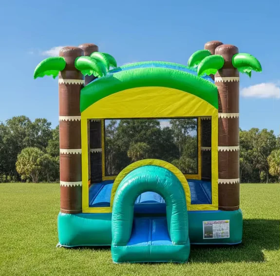Rumah Loncat Inflatable Pohon Palem 13x13ft, Peralatan Pesta Kastil Loncat, Sewa, Kapasitas 500, Garansi 3 Tahun