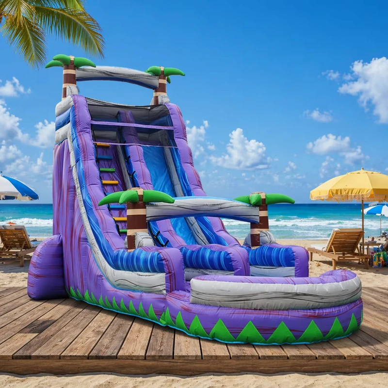 Escorrega de Água Curvo Comercial para Crianças com Piscina Inflável para Adultos no Jardim