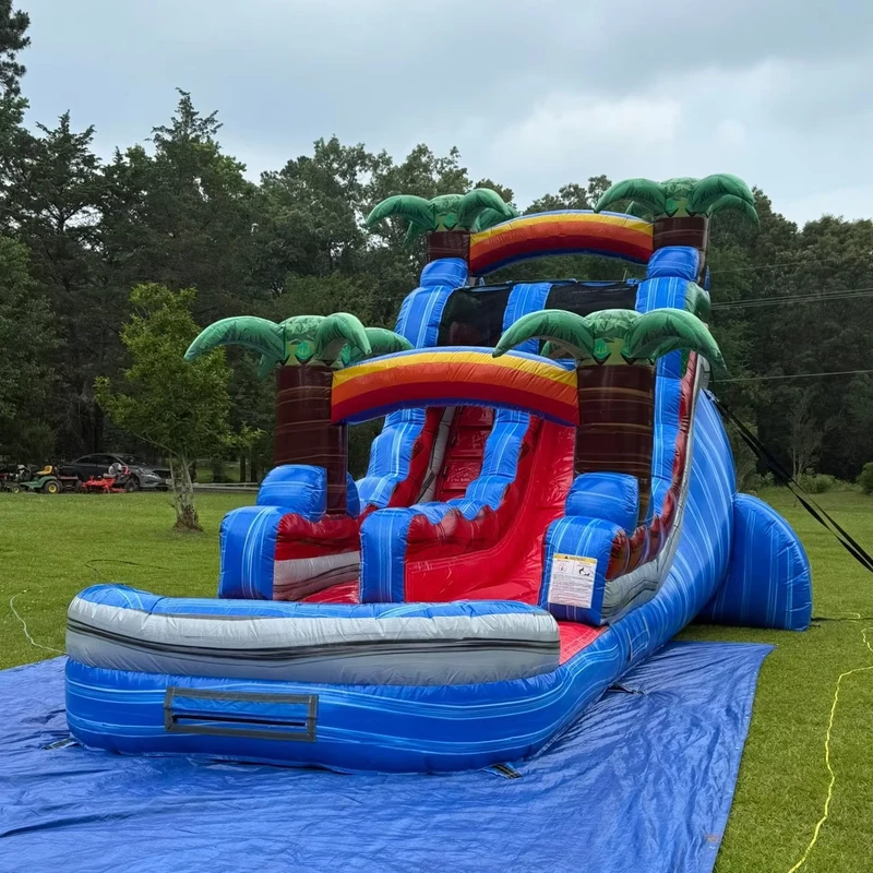 Palm Trees Commercial PVC Outdoor Playground Waterslide Inflatable Water Slide for Adults
