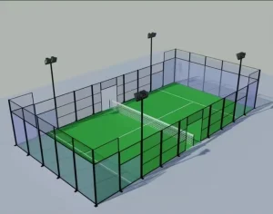 Panoramic Outdoor Paddle Tennis Court Steel Structure Green Artificial Turf LED Lights Glass Includes All Essential Equipment