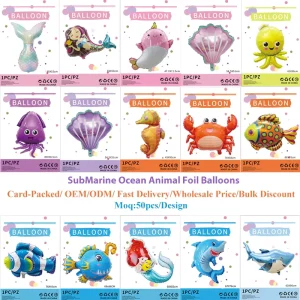 Pallone in Alluminio a Tema Oceano con Sirena, Squalo e Delfino per Decorazione di Compleanno per Bambini