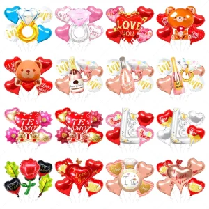 Party Balloons Inflatable Champagne Rings Flowers Shaped Foil Aluminum 5-Piece Balloon Set for Adult Parties