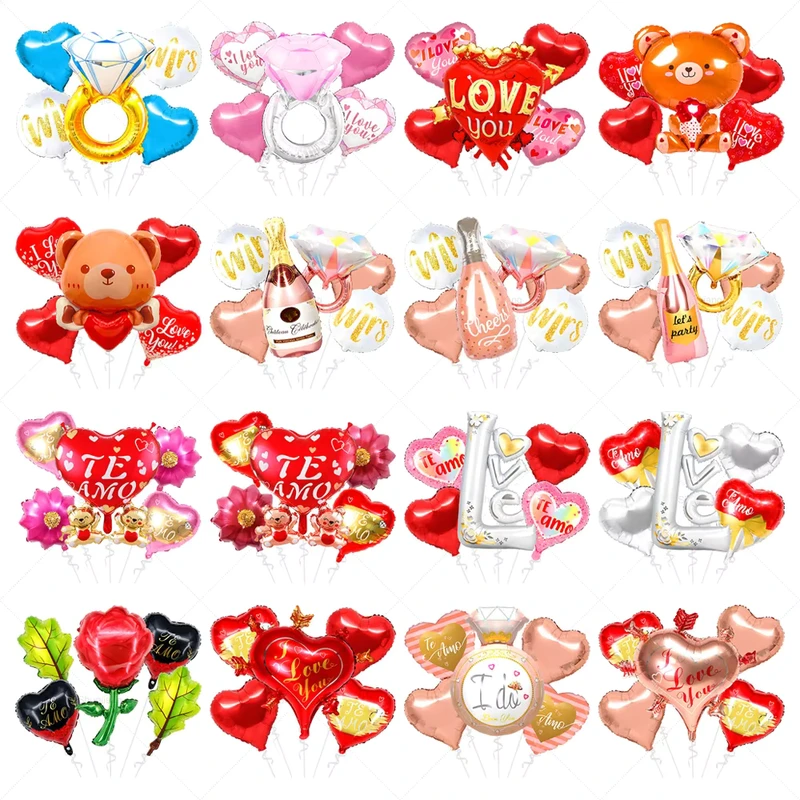 Balon Pesta Inflatable Cincin Champagne Berbentuk Bunga Set Balon Aluminium 5-Piece untuk Pesta Dewasa