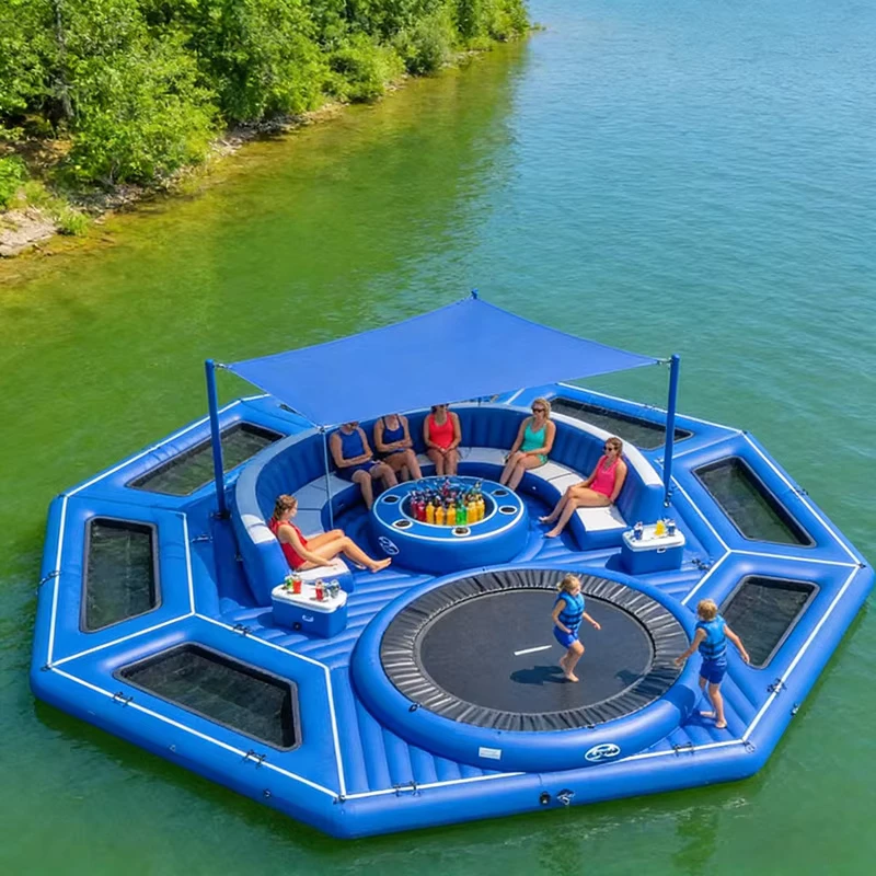 Feest Commercieel Buiten Opblaasbare Water Eiland Tent Zwem Water Speelapparatuur Park Water Platform Bar PVC Materiaal 5-10
