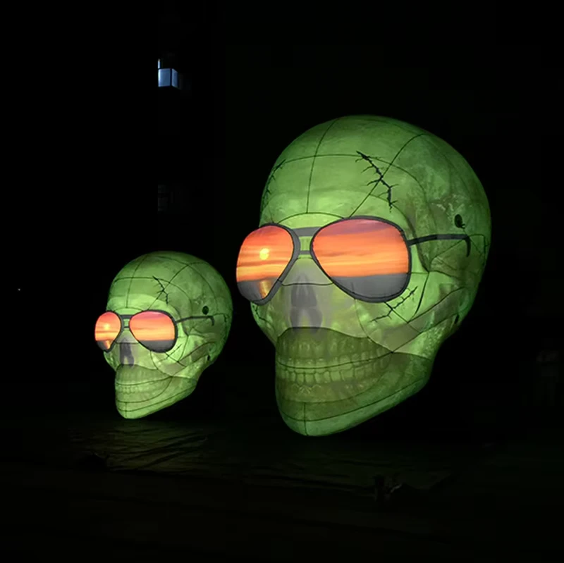 Feestdecoratie Gigantisch Inflatable Groene Skull Model Aangepaste Halloween Inflatable Skull met Licht