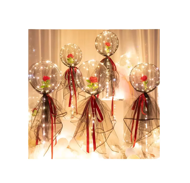 Décoration de fête, cadeau, ballon transparent clair de 18" avec éclairage LED, bulle de rose avec bande LED