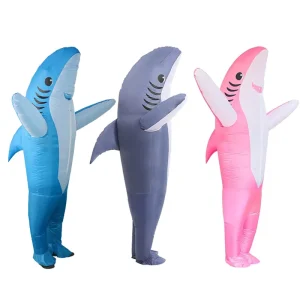 Costume Gonfiabile Divertente da Squalo per Adulti Unisex, Mascotte di Halloween, Costume Completo in Poliestere Blu