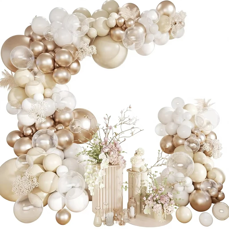 Fournisseur de solution de kit de fête, kit de guirlande de ballons en sable blanc et or pour décorations d'anniversaire et de mariage