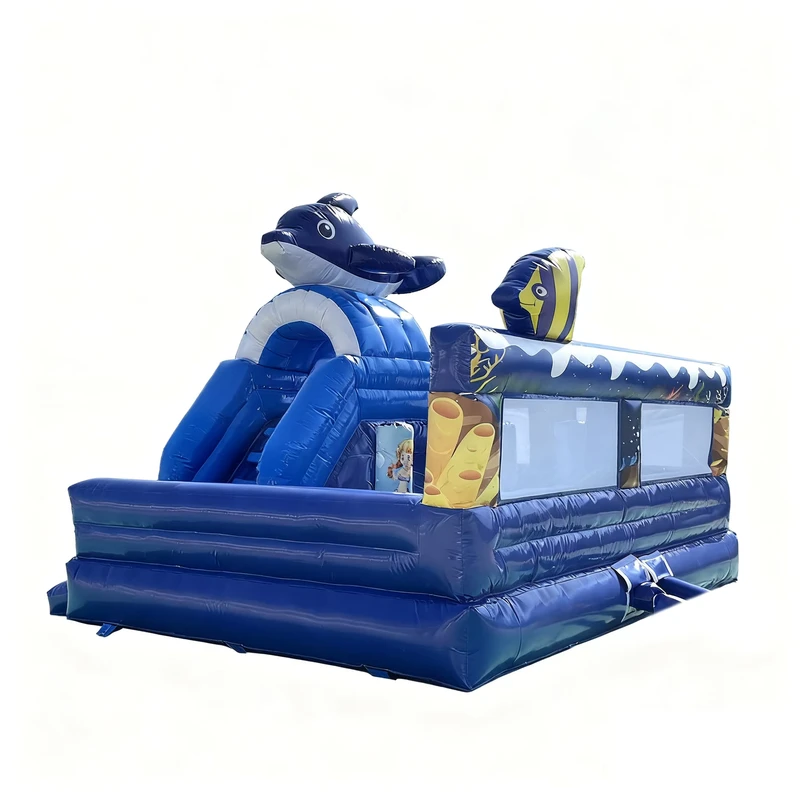 Maison gonflable Dolphin Bounce House bleue et toboggan aquatique gonflable, aire de jeux intérieure pour enfants à vendre