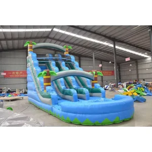 Party Rental Equipment Commercial PVC Inflatable Water Slide Blue Palm Tree Pool Waterslide Inflatable for Sale