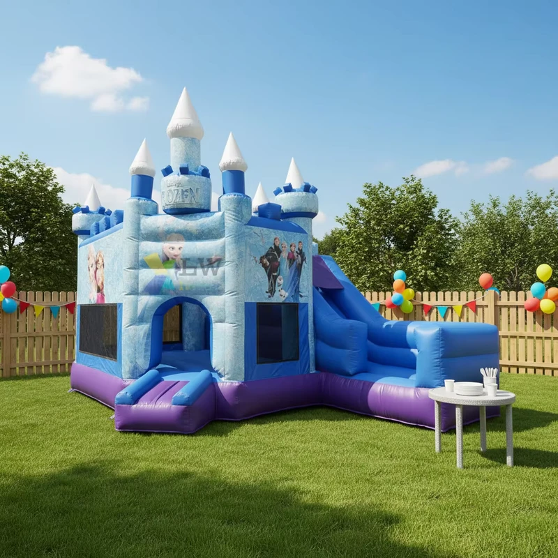 Château Gonflable Combo Princesse avec Toboggan pour Enfants, Maison Gonflable Frozen à Louer