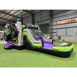 Party Rentals PVC Water Slide Inflatable Kids Grave Digger Bounce House Monster Truck Inflatable Bouncy Castle with Slide