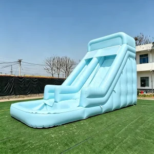 Pastel Blue Inflatable Water Slide Splash Pool Double Lane Commercial Grade CE TUV Certified Warranty for Backyard
