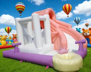 Pastel Inflatable Water Slide Splash Pool Backyard Bouncy Combo Swimming Pool Bounce House Slide Kids Water Playground