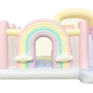 Pastel Outdoor Water Play PVC White Inflatable Obstacle Course Bounce House With Slide for Party
