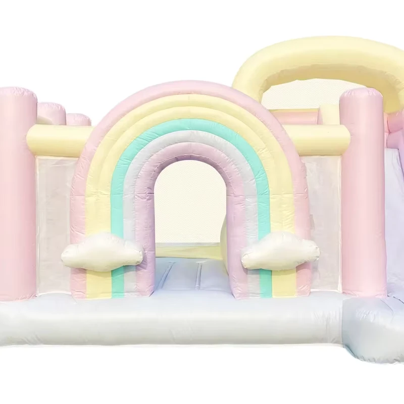 Castello Gonfiabile Obstacle Course Bianco in PVC per Gioco d'Acqua all'Aperto con Scivolo per Feste