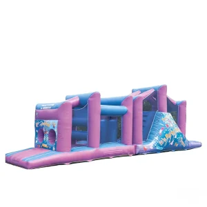 Pastel Pink Blue Themed Inflatable Obstacle Course Slide Kids Sport Adventure Play Equipment Commercial Grade Dry PVC
