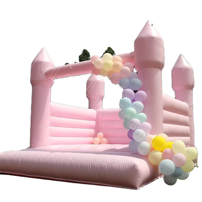 Pastel Pink CE Certified 0.55mm Thick PVC Inflatable Wedding Bouncy Castle Blower Repair Kits Easy Setup 12-Month Warranty Ages