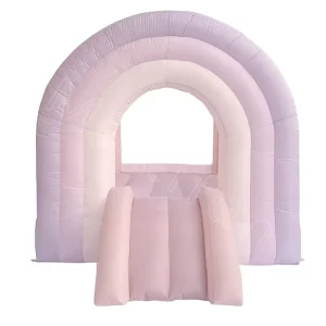 Pastel Pink Inflatable Bounce House with Slide PVC Tarpaulin Blower for Weddings Double Stitching Repair Accessories Included