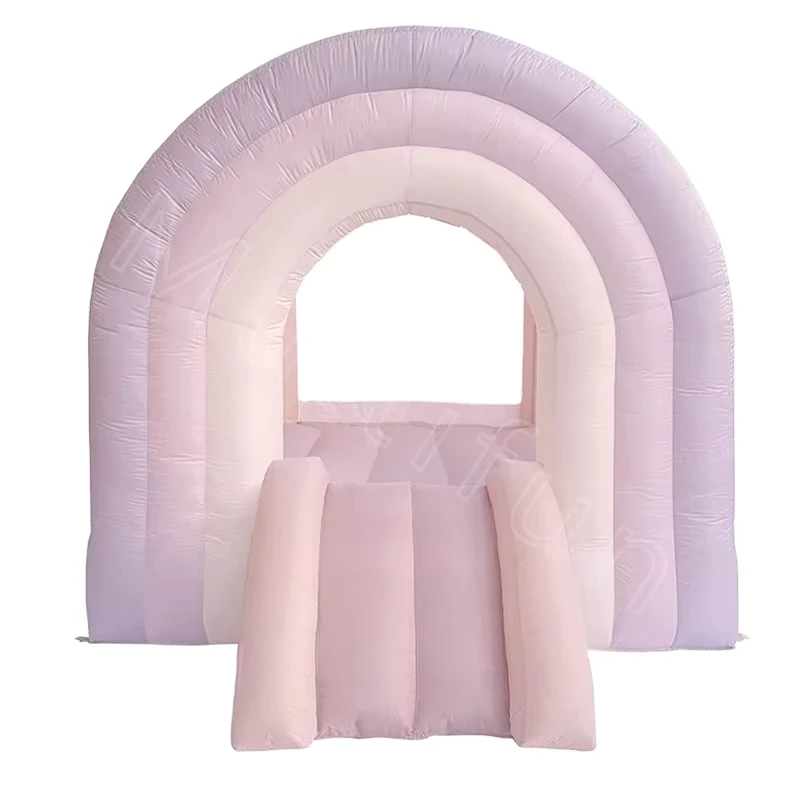 Castello Gonfiabile Rosa Pastello con Scivolo Telone in PVC Soffiatore per Matrimoni Cuciture Doppie Accessori per Riparazione Inclusi