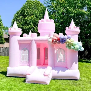 Pastel Pink Princess Inflatable Bounce House Castle Commercial Grade Jumping Castle for Kids Party Wedding Rental
