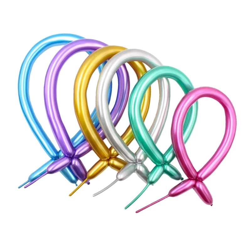Globo de látex largo en forma de lápiz, color personalizado, suministros de modelado metálico cromado para decoración de bodas con globo mágico