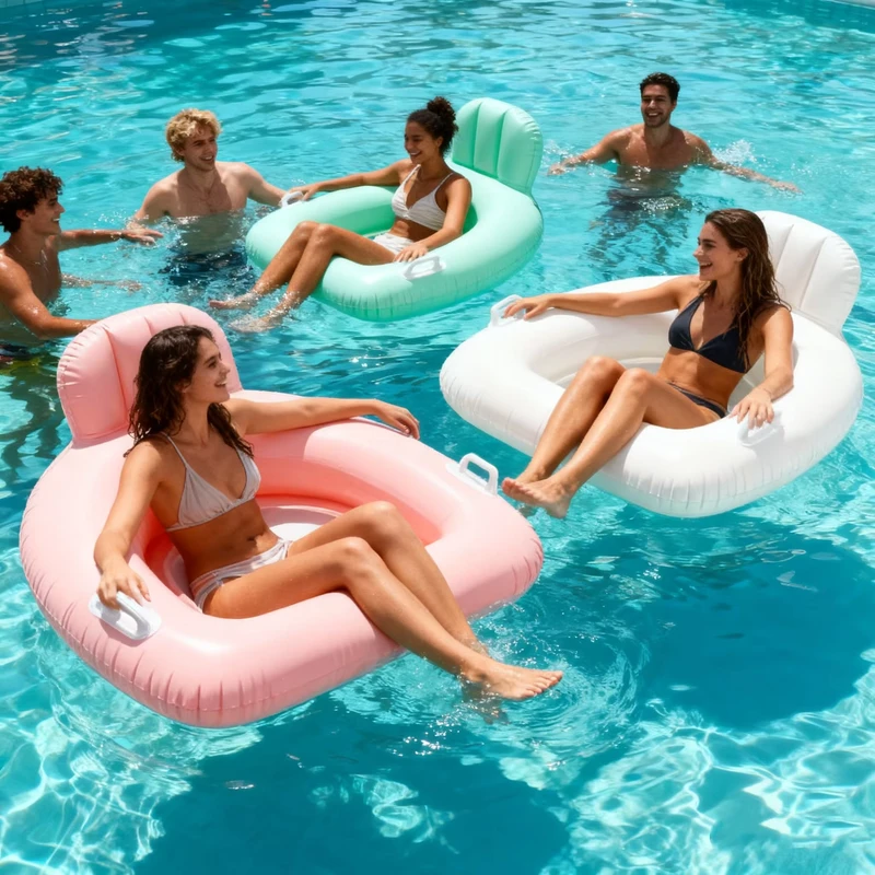 Kissen-Float-Lounges – Aufblasbarer Pool-Float-Lounger-Stuhl mit Kissen und zwei stabilen Griffen