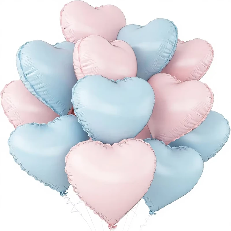 Balões de Modelagem de Folha de Coração Rosa Azul Brilhantes de 18 Polegadas para Chá de Bebê, Aniversário e Aniversário