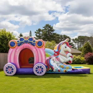 Pink Bouncy Castle with Slide Combo Horse Carriage
