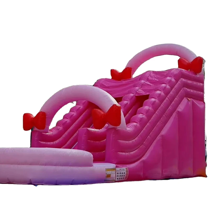 Pink Bow-shaped Inflatable Slide Large Outdoor Amusement Park Inflatable Trampoline