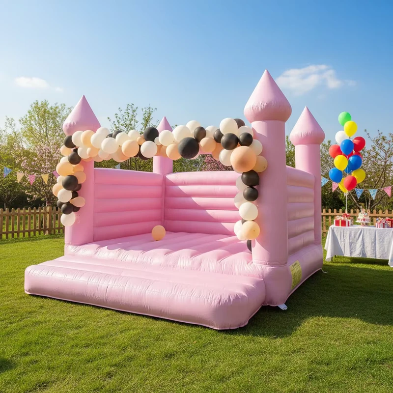Roze Commerciële PVC Springkasteel Opblaasbare Bounce House 10 Personen Garantie Bruiloft Verjaardag Evenement Buiten Binnen Blower