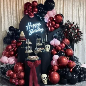Kit de Arco de Globos de Halloween Rosa con Globos Negros, Rosas y Plateados, Calcomanías de Murciélagos 3D, Globos de Foil