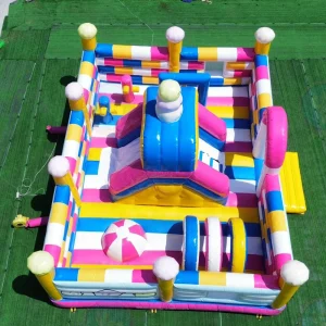 Château gonflable rose Kawaii avec toboggan, parcours d'obstacles, ville de jeux extérieure, thème princesse, design personnalisé