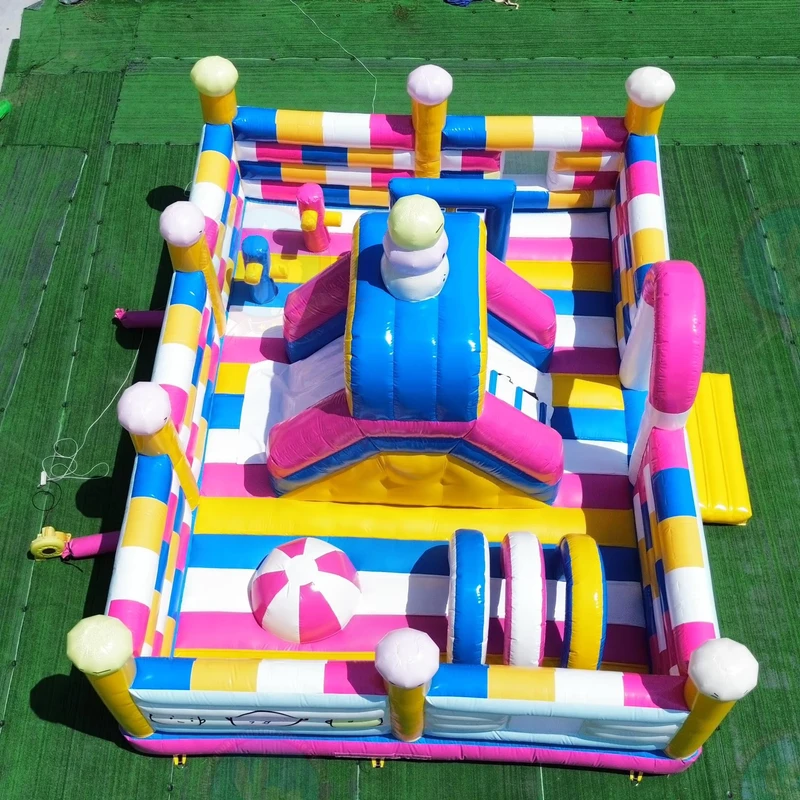Kastil Bounce Inflatable Pink Kawaii dengan Seluncur Kursus Rintangan Tema Putri Desain Kustom