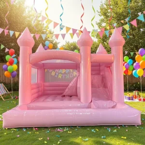 Castelo Inflável de PVC Rosa para Casamentos e Decorações de Festas de Aniversário ao Ar Livre