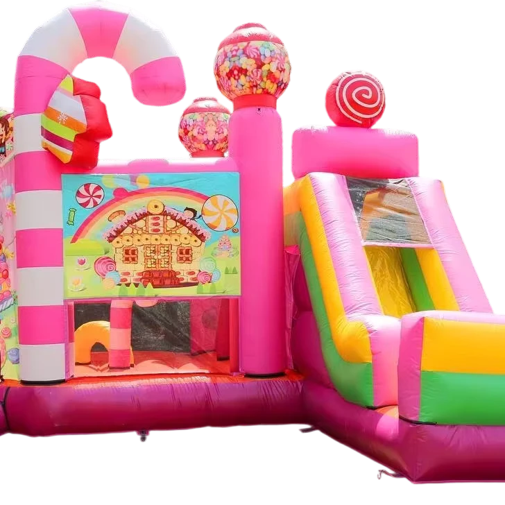 Rosa Aufblasbare Burg Geeignet für Outdoor-Partys Ausgestattet mit Spaß PVC-Rutschen
