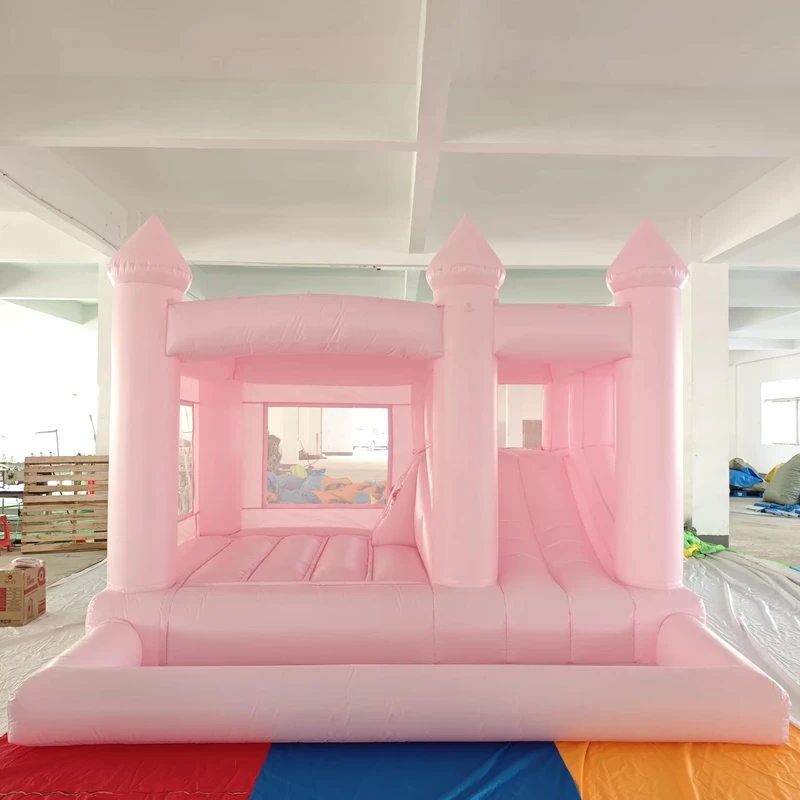 Pink Inflatable Wedding Castle Trampoline Bounce House with Blower Party Event Rental Kids Toy Outdoor Jumping Bed