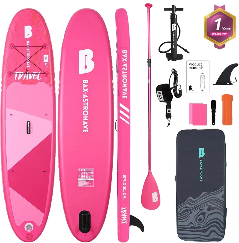 Roze Isup Opblaasbare Stand Up Paddle Board (SUP) 10'6''x30''x6'' Allround Draagbaar 130 kg Capaciteit
