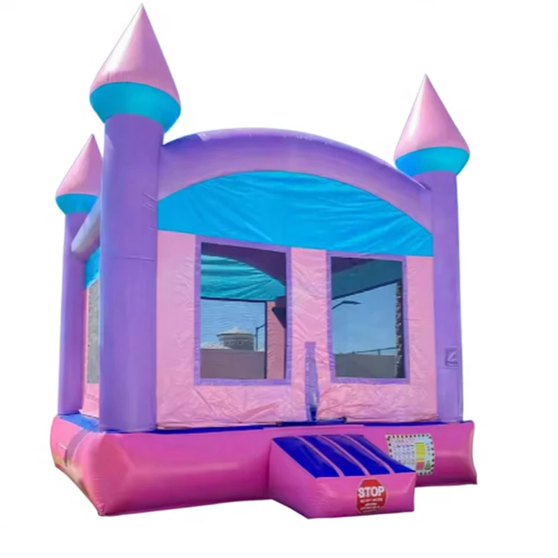 Kastil Bouncy Inflatable PVC Berwarna Merah Muda untuk Anak-anak, Trampolin Inflatable Unisex, Bouncer Luar Ruangan