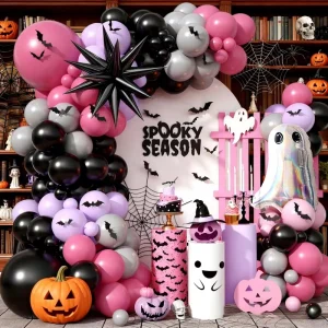 Pink Purple Halloween Latex Balloon Arch Kit Ghost Star Spider Foil Black Retro Red Grey Children’s Adult Birthday Party Decor