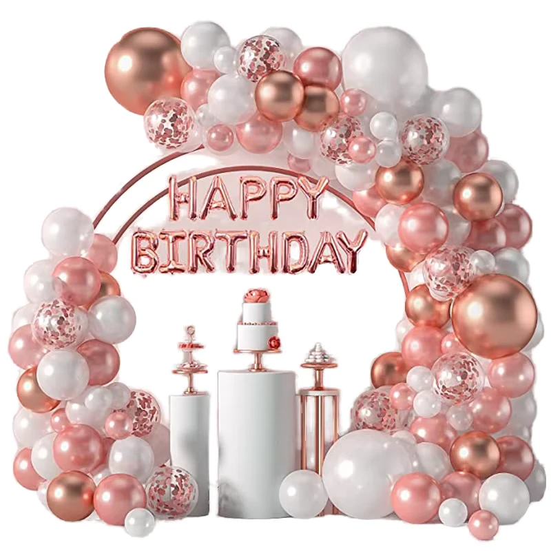 Rosa Roségold Latex Folienballons Girlande Bogen Set Konfetti Geburtstagsdekorationen für Frauen Mädchen Prinzessinnenparty