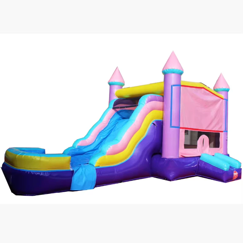 Rumah loncat air pink, permainan karnaval, kastil bouncy, seluncuran inflatable kolam renang