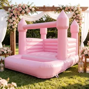 Pink Wedding Inflatable Castle with Slide Commercial Grade PVC Inflatable Bouncer Trampoline Castle