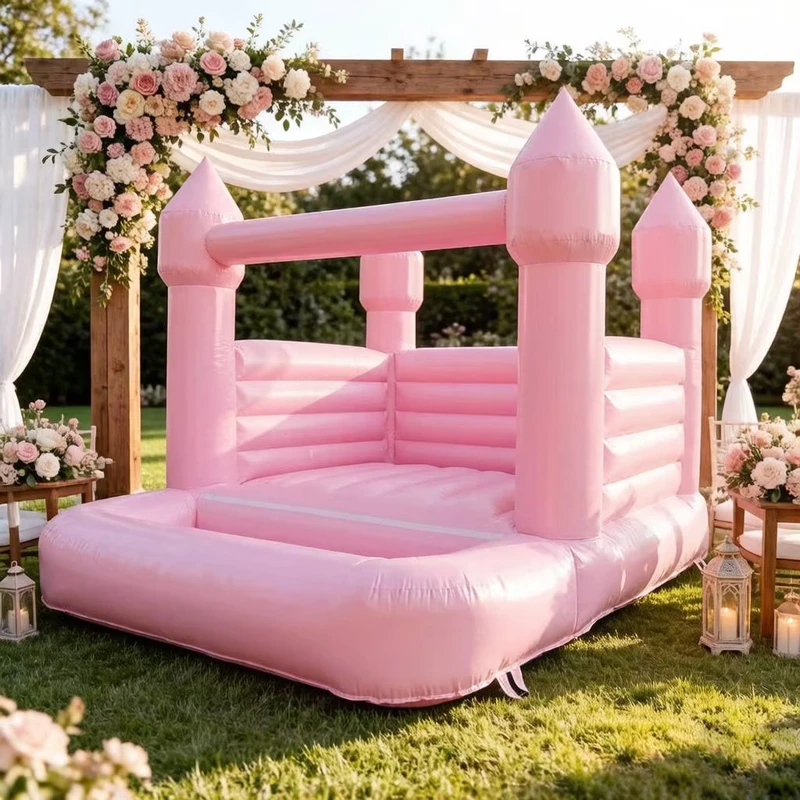 Rosa Hochzeitsaufblasbares Schloss mit Rutsche, kommerzielles PVC aufblasbares Bouncer Trampolin Schloss