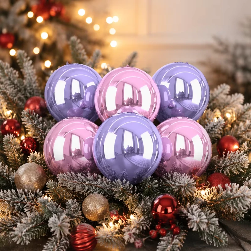 Balon Foil Bulat Aluminium Metallic 4D Putih Merah Muda 6 Pcs untuk Dekorasi Pernikahan, Ulang Tahun, Baby Shower, Halloween, Natal