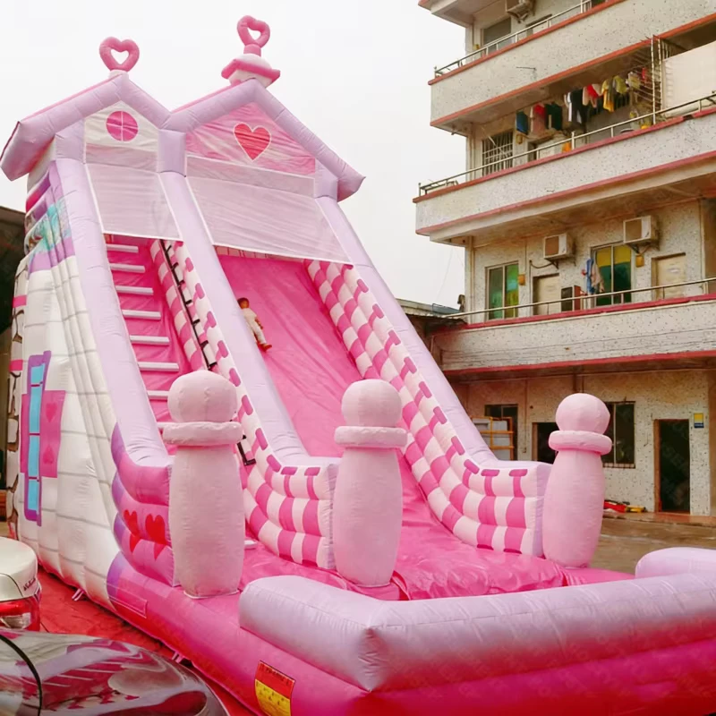 Rosa und Weiße PVC-Vinyl Aufblasbare Rutsche und Schloss mit Pool für Kinder und Erwachsene für Outdoor-Partys