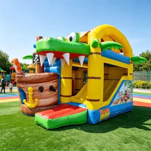Kastil Bouncy Kartun Petualangan Bajak Laut yang Mengembang, Rumah Bouncing Komersial, Krokodil Hutan Mengembang