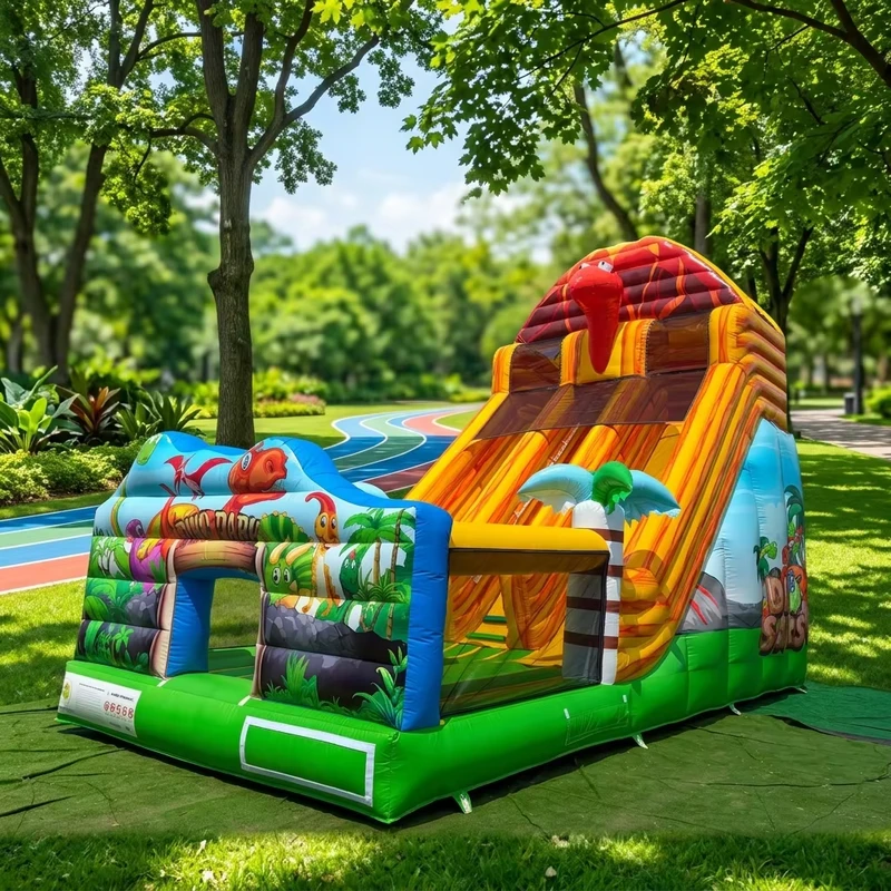 Playground Inflatable Fun Park Dinosaur Double Lane Slide Jumping Castle Combo Inflatable Bouncy Castle Dry Water Slide