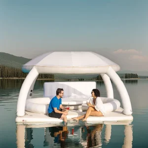แพลตฟอร์มอินฟลatable Floating Dock Water Leisure Island พร้อมเต็นท์